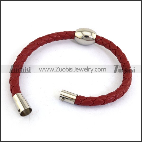 vivid red stainless steel leather bracelet b001562
