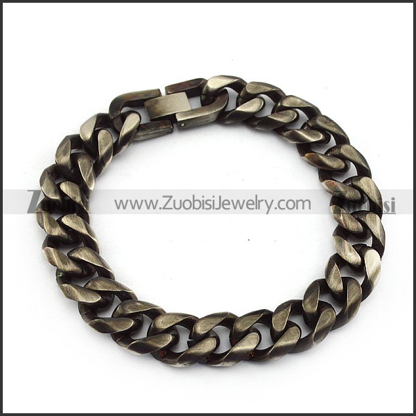 Stainless Steel Link Bracelet in Black Burnout Finishing with Pearl Buckle b005860