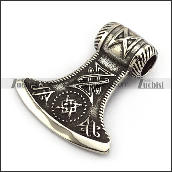 Big Vintage Viking Stainless Steel AX Pendant p004271
