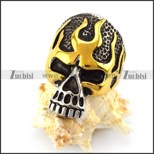 vintage gold blaze skull ring for motorcycle riders r004822