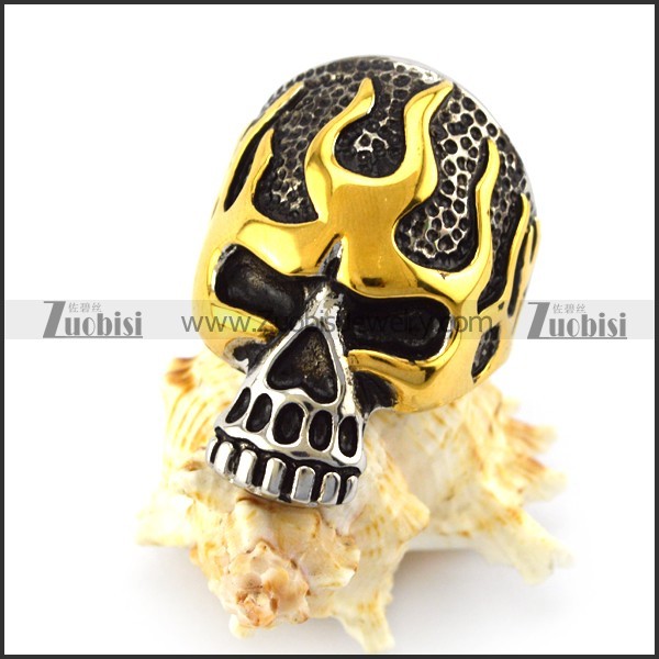 vintage gold blaze skull ring for motorcycle riders r004822