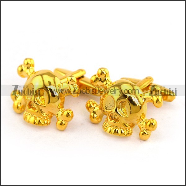 Yellow Gold Tone Skull Cooper Cufflinks c000051