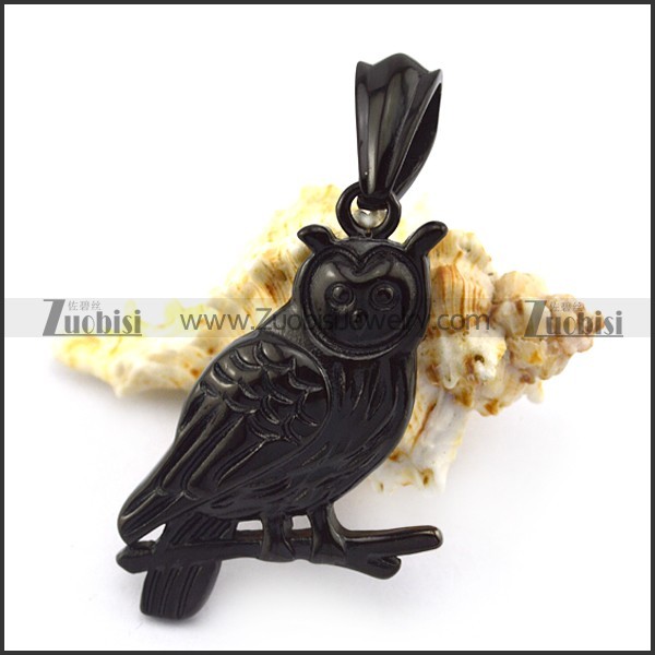 Black Plated Night Owl Pendant p004937