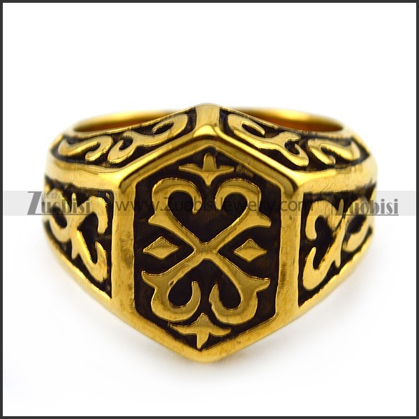 Thor Hammer Ring in Gold Plating Stainless Steel r004384