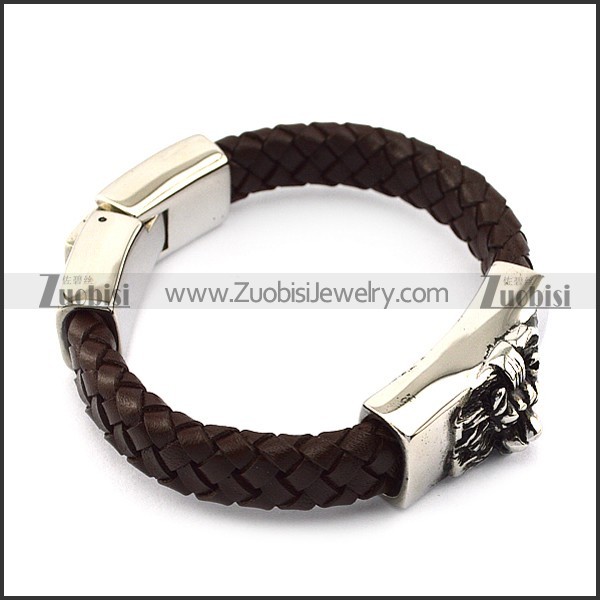 Leather Bracelet with Steel Lion b005838