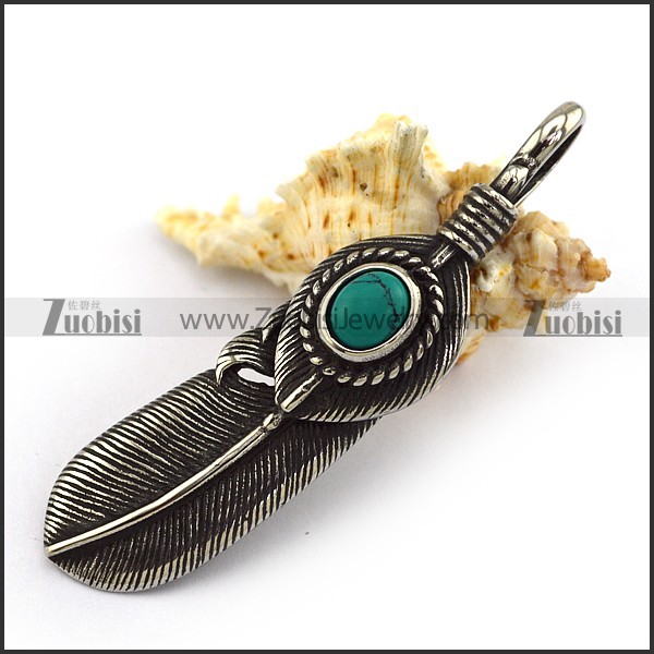 Retro Silver Stainless Steel Feather Pendant p002966
