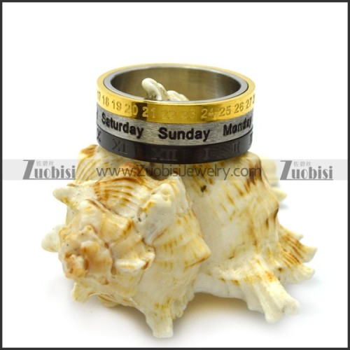 golden date silver week black roman numerals spinner ring r005169