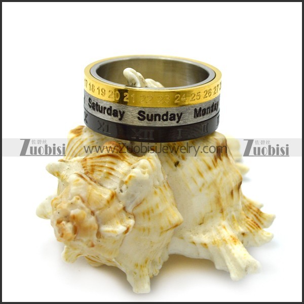 golden date silver week black roman numerals spinner ring r005169