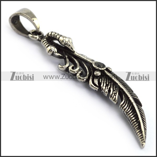 Antique Stainless Steel Claw Feather Charm p004217