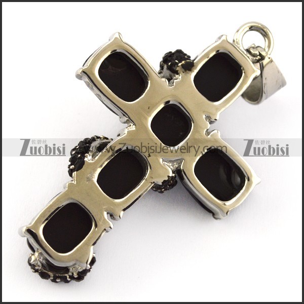 Black Rhinestone Snake Twined around Cross Pendant p005739