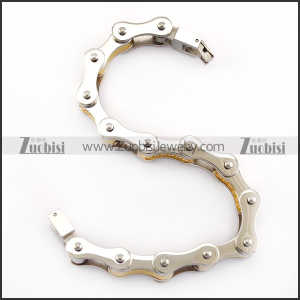 CNC Rhinestones Gold Plating Bicycle Chain Link Bracelet b006152