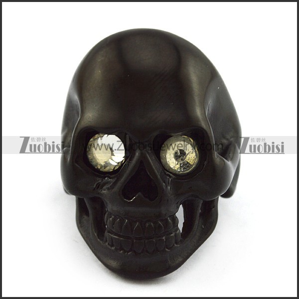 2 Clear Rhinestones Eyes Skull Ring in Black Plating r004295