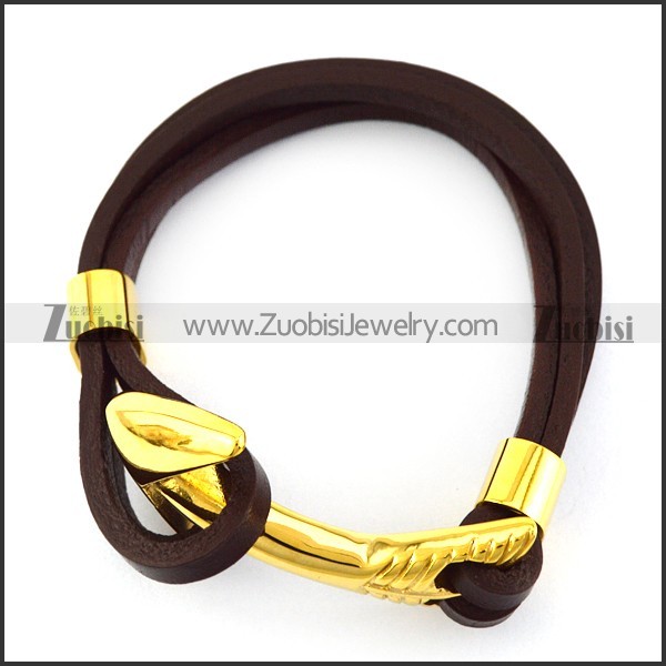 Gold Plating Steel Arrow Buckle Leather Bracelet b006142