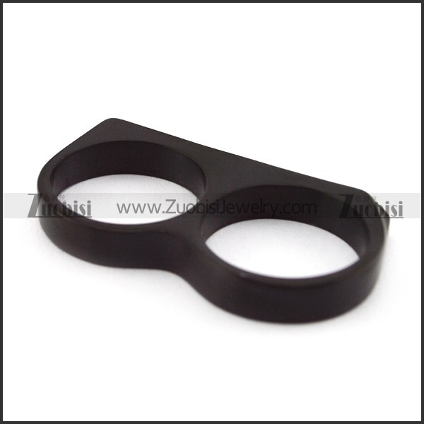 black stainless steel double finger ring for unisex r004712