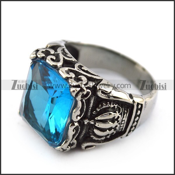 Jumbo Clear Blue Stone Crown Ring r004412