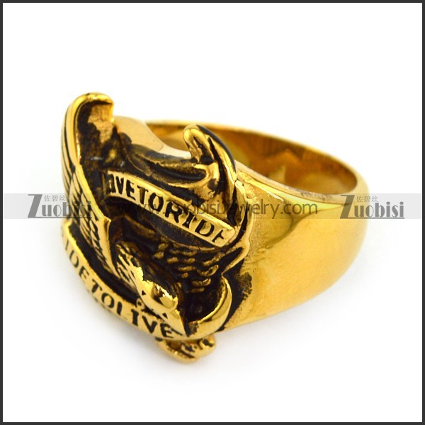 Yellow Gold Pating RIDE TO LIVE Eagle Ring for Motorcycle Bikers -r000726