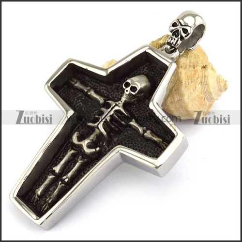 Big Stainless Steel Cross Shaped Human Skeleton Pendant p003304