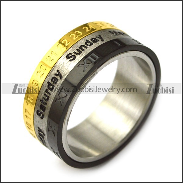 golden date silver week black roman numerals spinner ring r005169