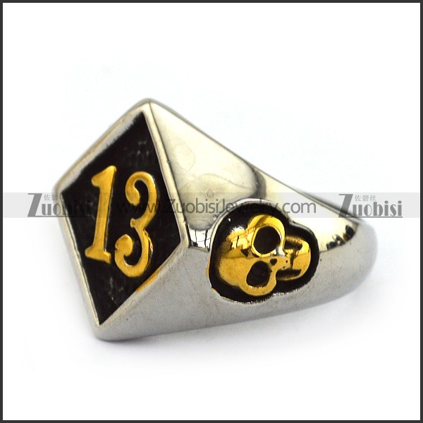 gold 13 and skull ring for bikers JR500002