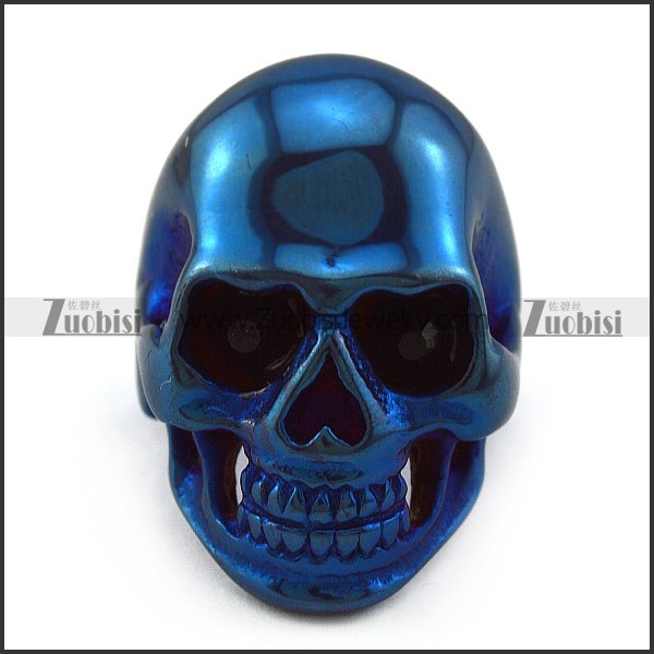 Black Rhinestones Eyes Skull Ring in Blue Plating r004290