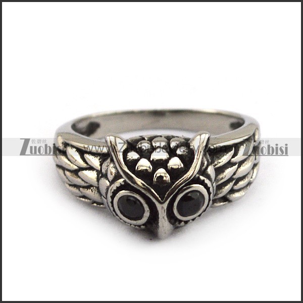 owl ring with 2 black stone eyes r001564