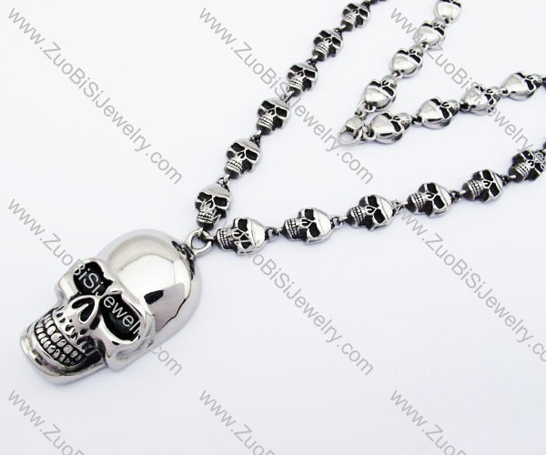 Stainless Steel Skull Chain Necklace with Large Skull Head Pendant -JN170020