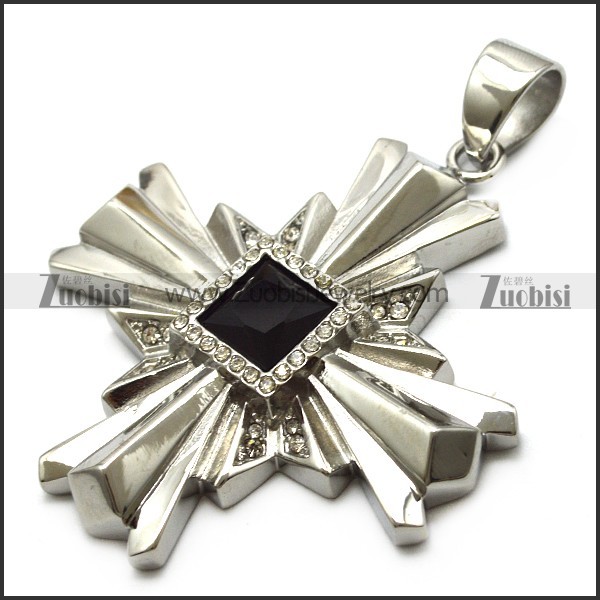 Black Faceted Stone Stainless Steel Cross Pendant p007040