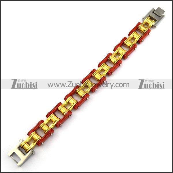 19mm Wide Red Outer and Gold Inner Link Bike Bracelet b005115