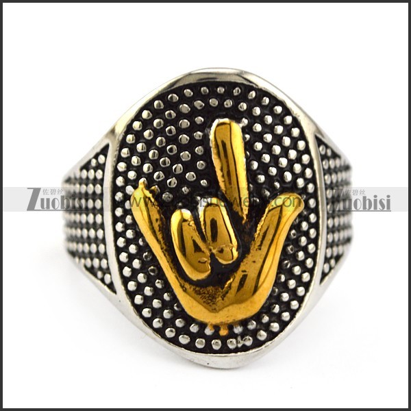 Golen Finger Sign of I LOVE YOU Ring r004964