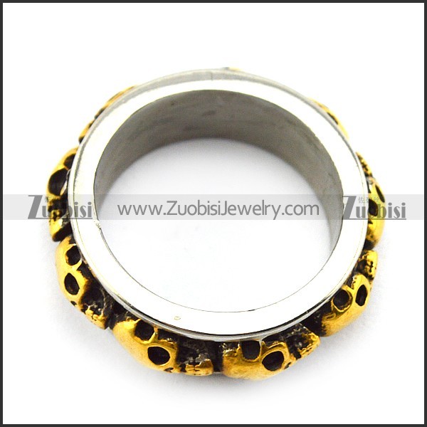 Band Ring with Gold Plating Skulls r004534