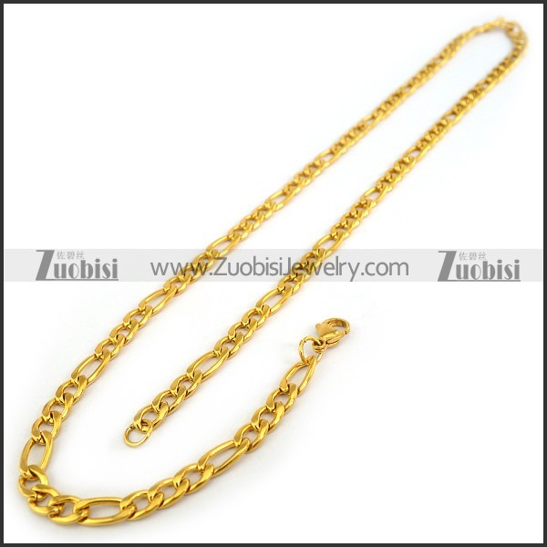 24K Gold Plated Figaro Chain in Steel n001192