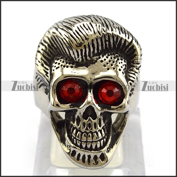 Ruby Skull Ring with Beautiful Hair r004307