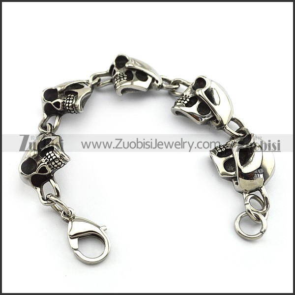 5 Unique Stainless Steel SKull Head Bracelet b005285