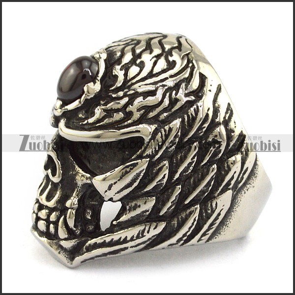 brilliant noncorrosive steel Red Stone Skull Ring with punk style for Motorcycle bikers - r000513