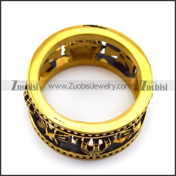 Cross and Crown Hollow Ring in Vintage Gold Plating r004518