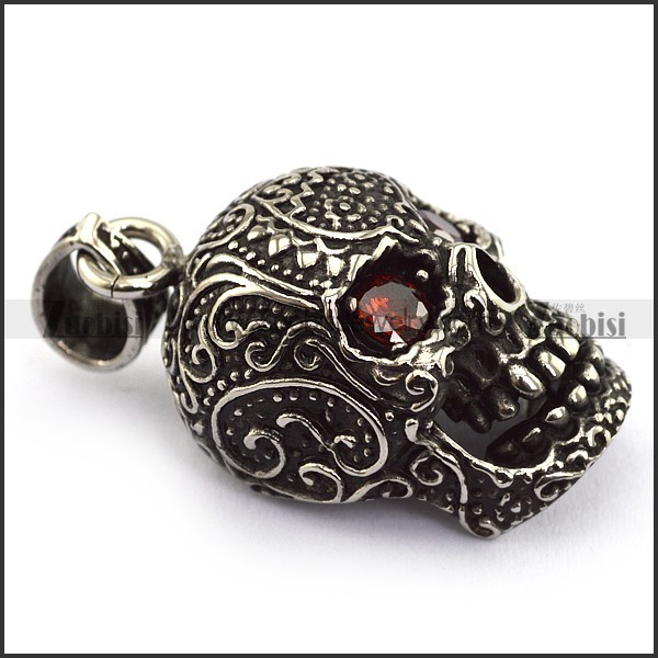 two ruby crystal eyes flower skull pendant p002080
