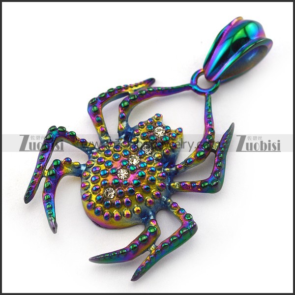 Big Colourful Spider Pendant with 4 Clear Rhinestones p004936