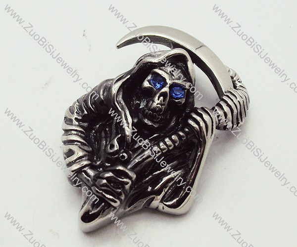 Skull Jewelry of Stainless Steel Death Messenger Pendant with Light Blue Eyes - JP090172