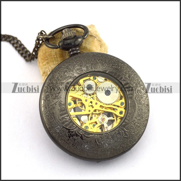 Gun Metal Tone Mechanical Pocket Watch pw000509
