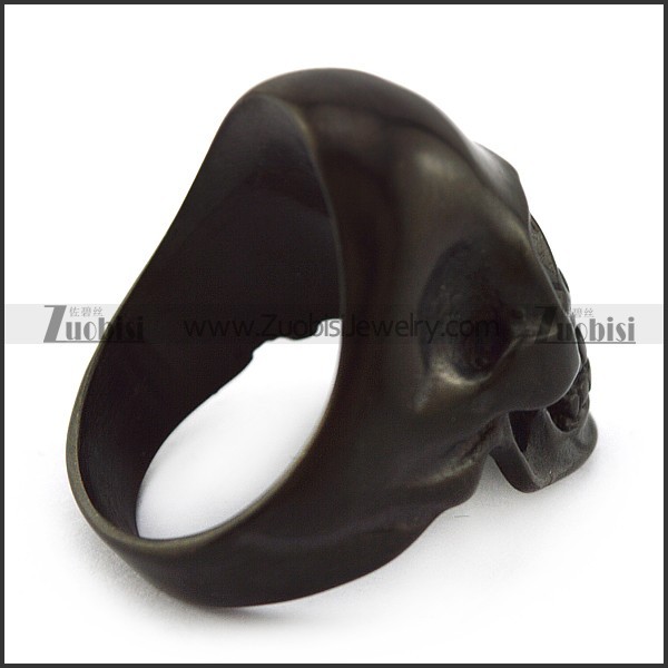 Red Rhinestones Black Stainless Steel Skul Ring r004296
