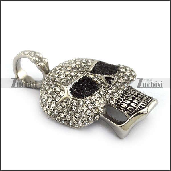 Skull Face Pendant full of Clear Rhinestones and 2 Black Rhinestones Eyes p004321