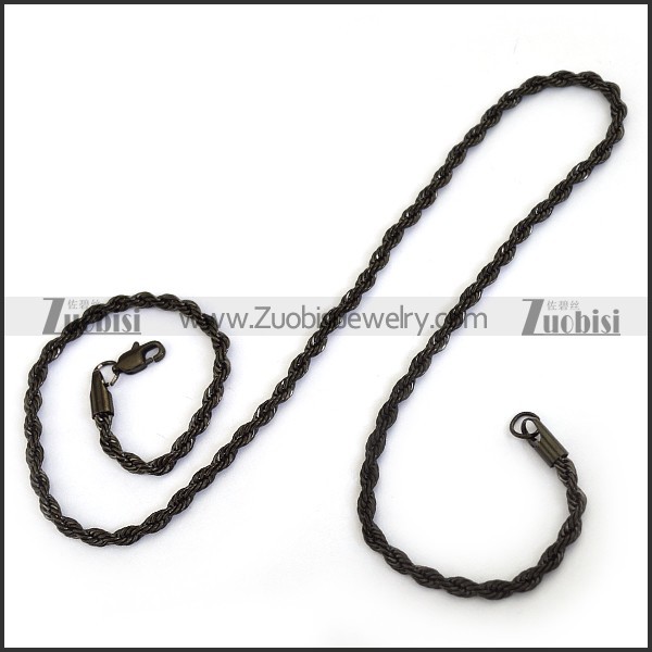 0.4CM Wide Twisted Rope Chain Neckalce in Black Finishing n001403
