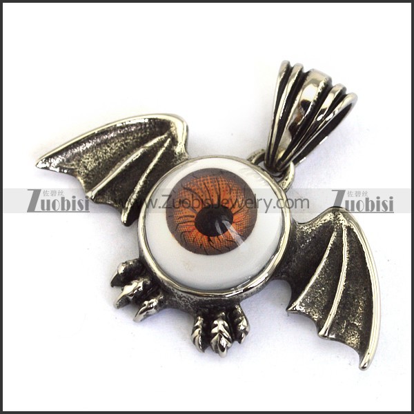 Round Evil Eye Ball Pendant Crafted Casting Bat in Stainless Steel -JP450001