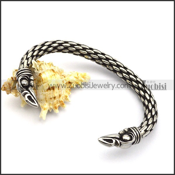 solid antique silver stainless steel raven bangle b006518