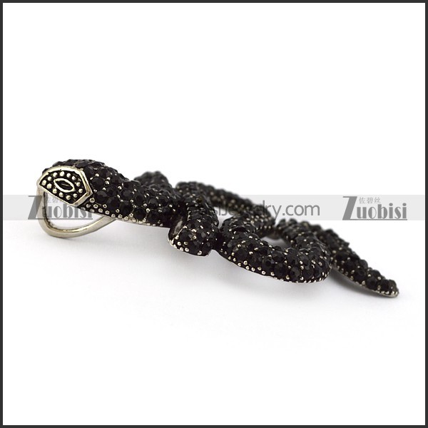 Black Rhinestones Snake Pendant in Steel p005731