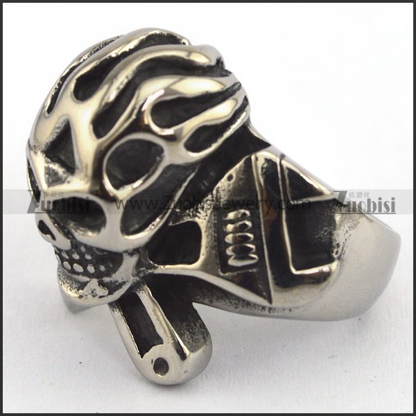 Spanner Fire Skull Ring for Biker r002344