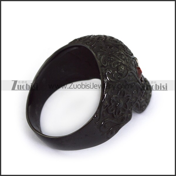 flame red eye black flower skull ring r002000