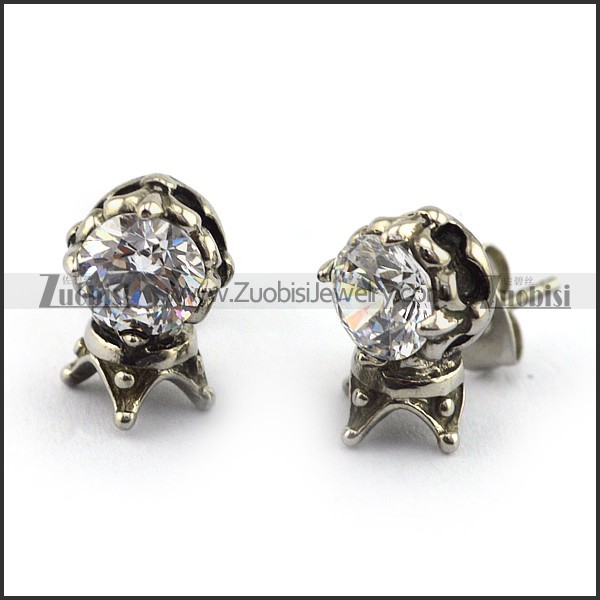 Stainless Steel Zircon Crown Earring - e000076
