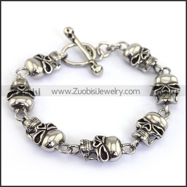 21cm long 7 skull heads bracelet with skull OT buckle b002781