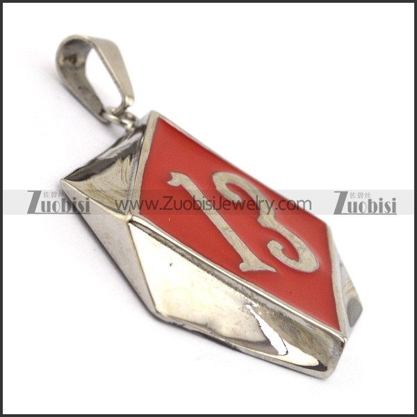 Red Epoxy 13 Stainless Steel Biker Pendant p002545